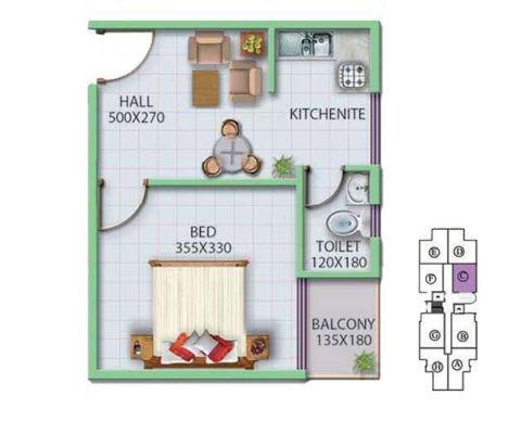 1 BHK FLAT,540 Sq.f, for sale