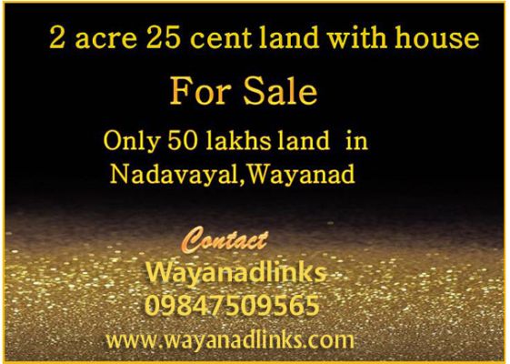 2 Acre 25 cent land and a small house at Nadavayal,wayanad